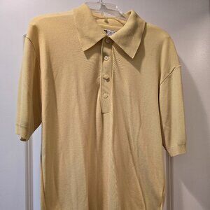 Montgomery Ward Vintage Ban Lon Butter Yellow Mens Medium M Polo Shirt Nylon